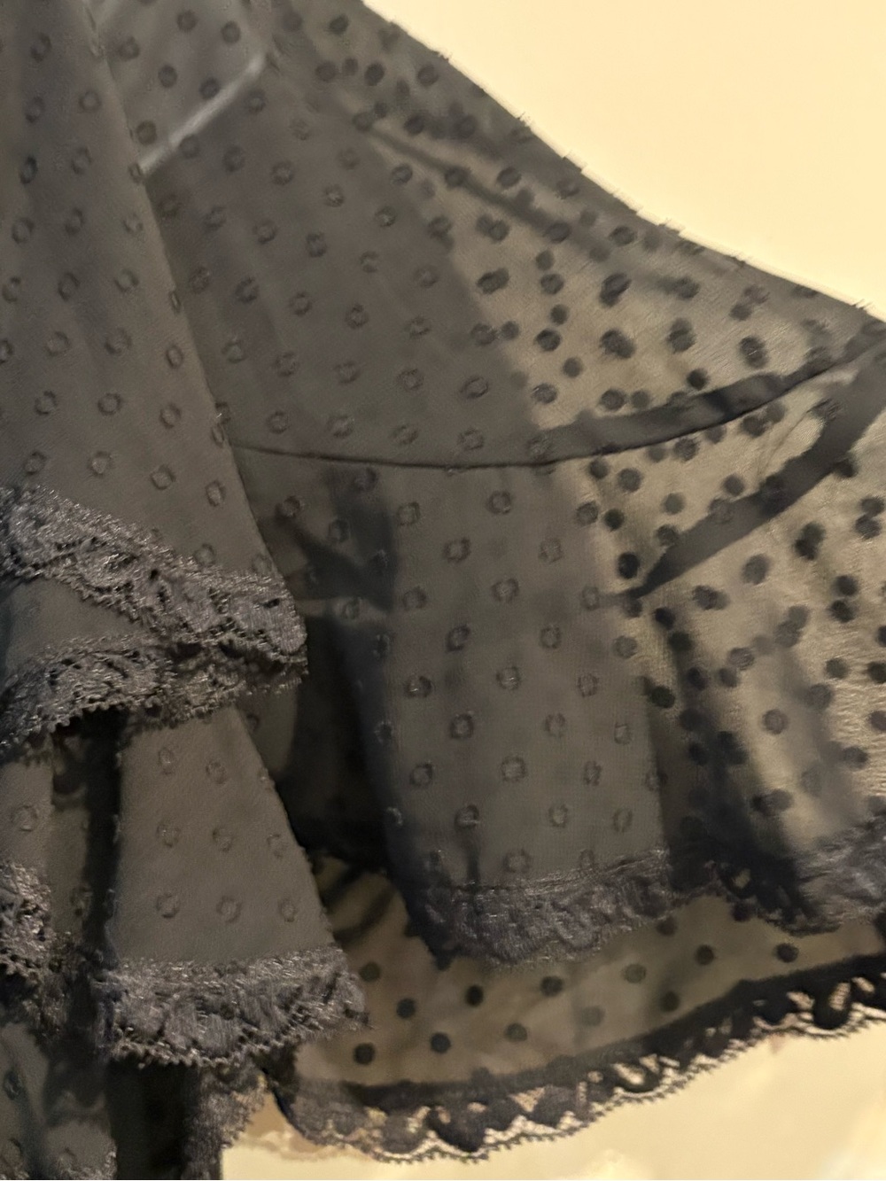 Zara Black Sheer Dot Ruffle Blouse with Decorative Buttons - Picture 6 of 8